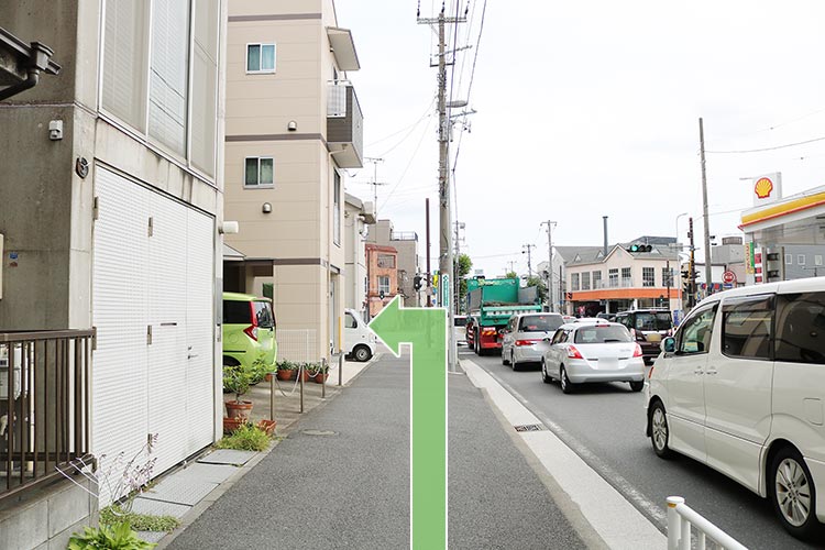 ガソリンスタンドが右手に見えたら左に曲がります